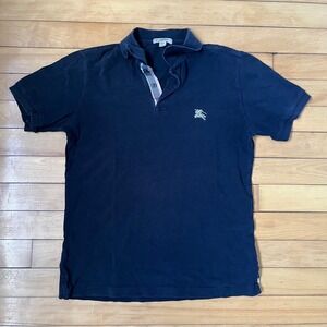 Burberry Brit Mens Navy Blue Nova Check Placket Polo Shirt Size S Distressed